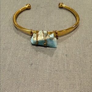 Gold Cuff Bracelet with Light Blue Stone
